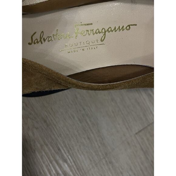 Salvatore Ferragamo Suede Logo Wedge Shoes Womens 9 Reg Width Tan Brown - Picture 4 of 6